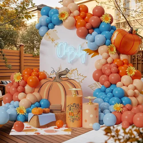 Miniatura 9 de Kit de arco de globos de otoño rosa de 149 piezas, guirnalda de globos de color naranja polvoriento rosa con lazo, calabaza, hojas de arce, globos