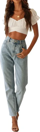 Miniatura 6 de LYANER - Blusa ombliguera para mujer, manga corta, con volados, que se ata en la espalda y hombros descubiertos, estilo Bardot