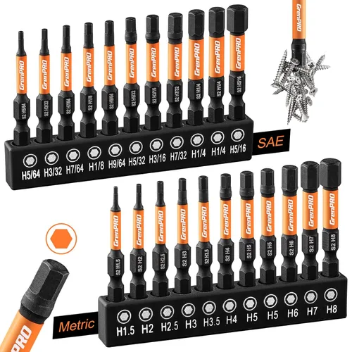 Miniatura 8 de GRENPRO Juego de 27 brocas de llave Allen de cabeza hexagonal, vástago hexagonal de 1/4 de pulgada de cambio rápido, juego de puntas