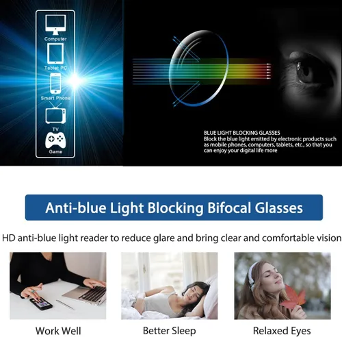 Miniatura 6 de Gafas de lectura fotocrómicas bifocales sin montura para hombres lectores de computadora Gafas de sol de transición de luz anti-azul con lectores