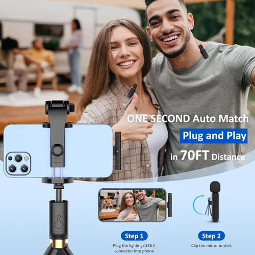 Miniatura 3 de Ecomxia 2 Piezas Micrófono de Solapa Inalámbrico para iPhone iPad Android con Estuche de Carga 7H Micrófono de Clip de Solapa Inalámbrico