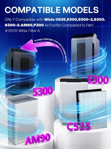 Miniatura 2 de 115115 HEPA Filtro de Reemplazo A Tamaño 21 Compatible con Purificador de Aire Winix PlasmaWave C535 5300 5300-2 5500 5500-2 6300 6300-2 P300 AM90