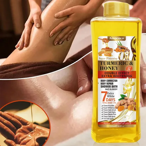 Miniatura 2 de Aceite corporal de cúrcuma de 6.8 fl oz para masaje e hidratación diaria, hidratación profunda con vitamina E, colágeno, aceite de cúrcuma para cara