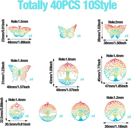 Miniatura 126 de FASHEWELRY 16 dijes de plumas de arco iris de acero inoxidable con alas de filigrana, adornos de metal de 4 colores para hacer joyas, pulseras
