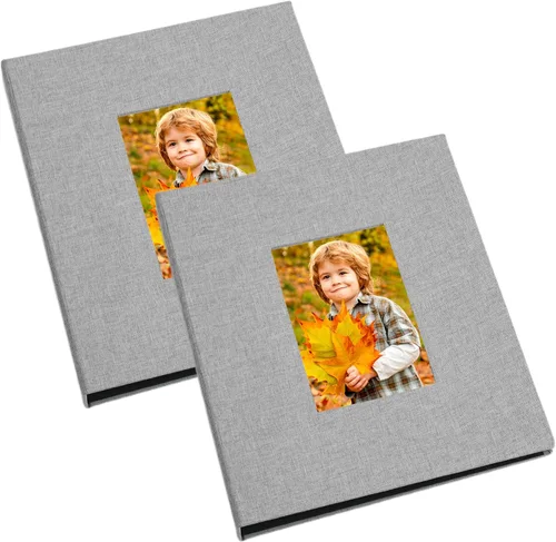 Miniatura 16 de Álbumes de fotos pequeños para fotos de 4 x 6, paquete de 2 libros de memoria con cubierta de lino con ventana de exhibición, cada uno con capacidad