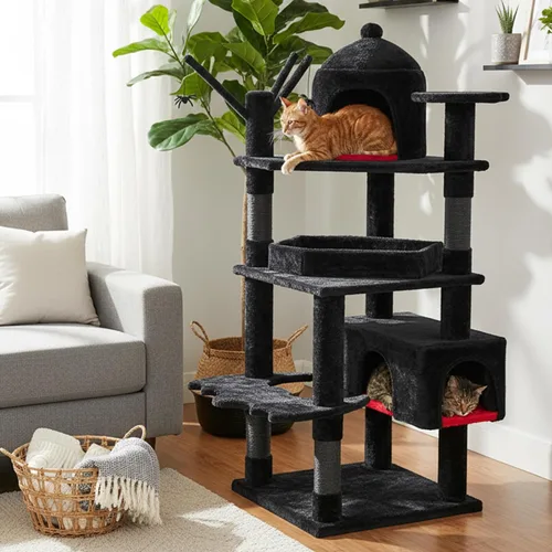Miniatura 4 de BEWISHOME Árbol para gatos resistente, 63 pulgadas, árboles para gatos grandes, torre gótica para gatos con cama de ataúd, casas para gatos