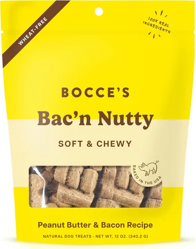 Miniatura 11 de Bocce's Bakery Bac'n Nutty - Golosinas suaves y masticables para perros, sin trigo con sabor a mantequilla de maní y tocino, galletas naturales