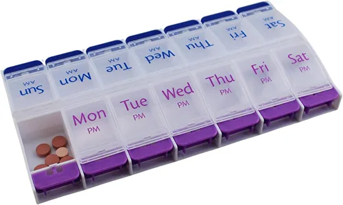 Miniatura 5 de Organizador de píldoras jumbo extra grande de 8.75 x 4.25 pulgadas, fácil de abrir a presión, 7 días, 2 veces al día, pastillero semanal AM PM