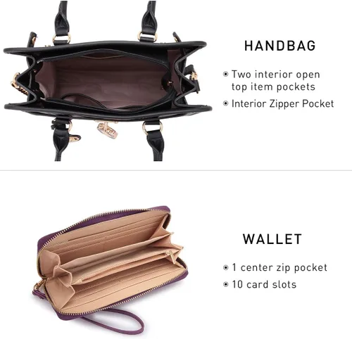 Miniatura 29 de Dasein Bolsos de mano de dos tonos para mujer, bolsos de hombro de cuero vegano, bolsa grande con cartera a juego