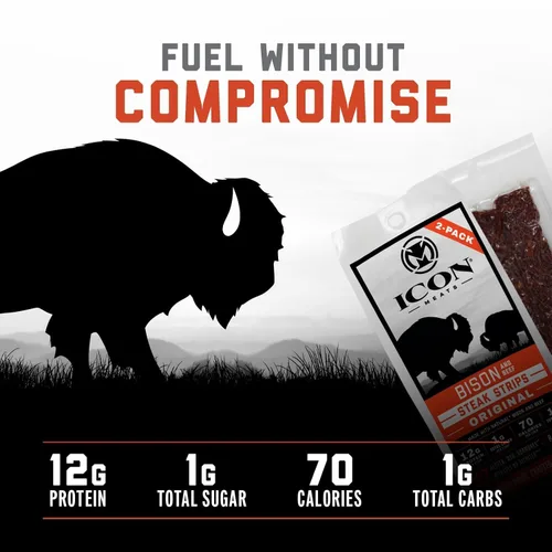 Miniatura 4 de ICON Meats - Tiras de carne seca de bisonte y carne de res, sabor original, 8 paquetes por caja, 2 tiras por paquete, aprobadas por el USDA, palitos