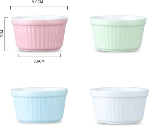 Miniatura 6 de Juego de 4 moldes de cerámica para hornear y postres, cuencos de porcelana aptos para horno para crema brulee, souffles, pudines y salsas, tazas