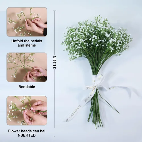 Miniatura 3 de Paquete de 12 flores artificiales de aliento de bebé, tallos flexibles de 21 pulgadas para ramos de boda, centros de mesa del hogar y decoración al