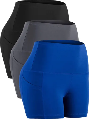 CADMUS - Pantalones cortos deportivos de tiro alto para mujer, para yoga, acondicionamiento físico y correr, con bolsillos profundos