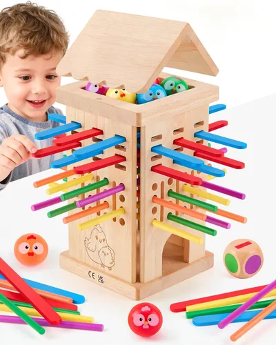 Montessori Toys - Juegos de mesa de madera para niños de 3, 4, 5, 6 años, 34 palos de madera coloridos, juguete de habilidades motoras finas para