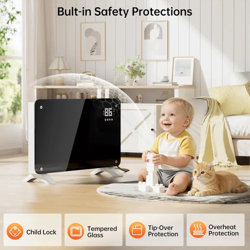 Miniatura 9 de SUNDATE Calentador de convección con control Wifi, calentador de espacio interior, calefacción eléctrica de 1500 W con control remoto, pantalla