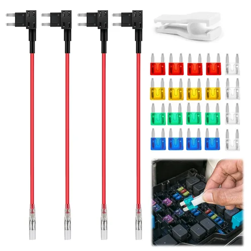 Paquete de 4 adaptadores de fusible para automóvil de 12 V, mini cuchillas con 20 fusibles (10A/15A/20A/25A/30A), ATO ATC ATM APM, portafusibles