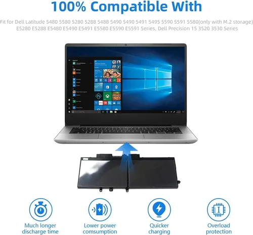 Miniatura 4 de Syfrufo GJKNX - Batería de repuesto para laptop (68Wh 7.6V 8500mAh) para Dell Latitude 5480 5580 5280 5490 5491 5580 5590 5591 E5480 E5580 E5590
