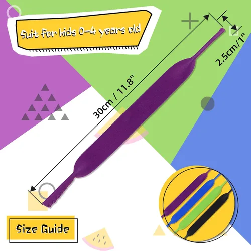 Miniatura 2 de Weewooday 4 correas antideslizantes para lentes de sol para niños, correa ancha, retenedor de gafas (negro, azul, verde, morado)