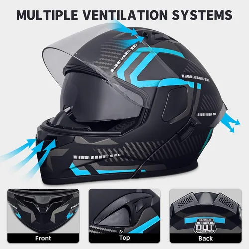 Miniatura 5 de Cascos de motocicleta modulares de cara completa, Casco de motocicleta de cara completa con certificación DOT, con visor abatible dual