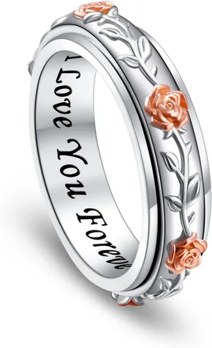 Anillo de ansiedad para mujer, plata de ley 925, anillos giratorios para aliviar el aburrimiento, TDAH, autismo, anillos antiestrés, joyería para