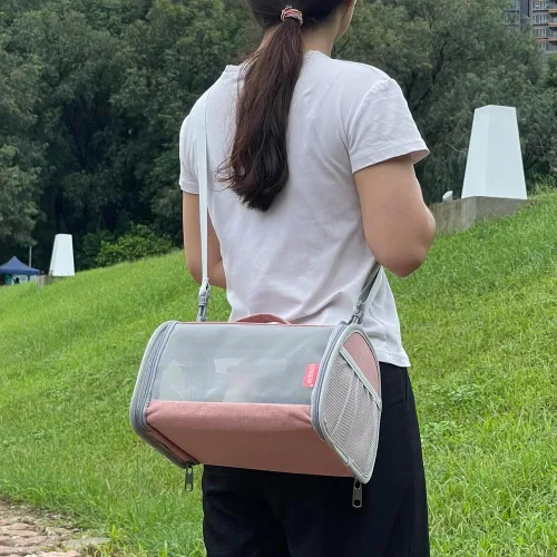 Miniatura 5 de Bolsa de viaje para conejillos de indias, bolsa de viaje para animales pequeños, lagarto, pájaro, conejo, jaula de ardilla, bolsa transpirable, Rosa