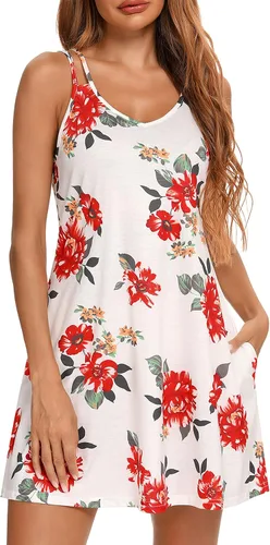 Miniatura 2 de Camisón estampado para mujer, camisón sin mangas, talla grande, ropa de dormir con bolsillos, tallas S-3XL