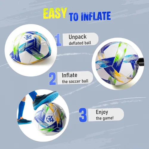Miniatura 6 de Balón de Fútbol Tamaño 5 Tamaño 4 con Bomba Desinflada, Diseño Multicolor Vibrante, Brillante Tri-Color para Entrenamiento en Interiores/Exteriores