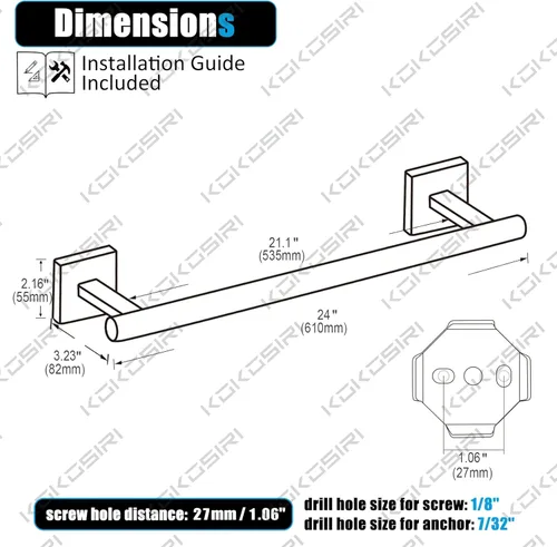 Miniatura 2 de KOKOSIRI Toallero de 24 pulgadas para baño, toallero de mano, toallero, anillo de toalla de níquel cepillado B4005BR-L24+B3008BR