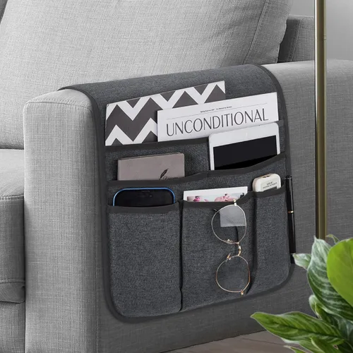 Miniatura 16 de Teniux Organizador de sillón con control remoto para sofá reclinable, organizador antideslizante con 5 bolsillos para revista, tableta, teléfono
