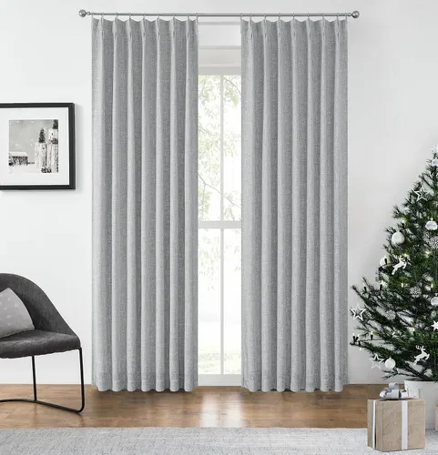 Miniatura 8 de Panel de Cortina con Pliegues Pellizcos Opaca Completa con Textura de Lino Térmicamente Aislada con Forro Opaco para Dormitorio Estilo Granja 100%