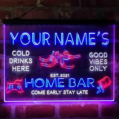 Miniatura 12 de Letrero de luz de neón LED tricolor para fiesta de cerveza, bar, personalizable, nombre, fecha, texto y cita, fuente verde y rojo y amarillo, 13 x