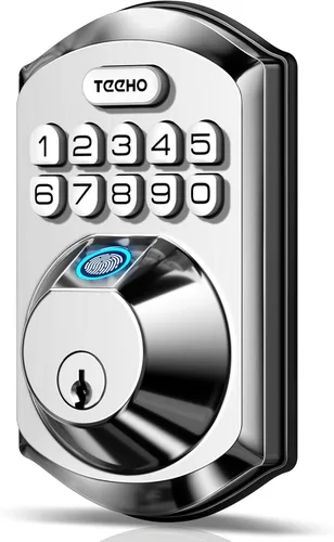 TEEHO TE002 Cerradura de puerta con huella dactilar, cerradura de puerta de entrada sin llave, cerrojo electrónico con teclado, cerraduras Níquel