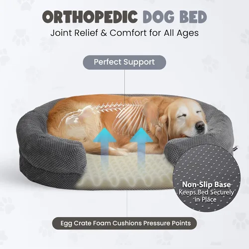 Miniatura 5 de Cama Ortopédica para Perros Grandes, Sofá de Espuma Viscoelástica con Textura de Cartón de Huevos con Lados Cómodos, Cama Sofá Suave y Grande