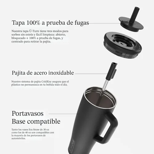 BrüMate Era Vaso térmico con asa y pajilla, 40 onzas, 100% a prueba de fugas, con tapa, hecho de acero inoxidable, base apta para portavasos, salvia