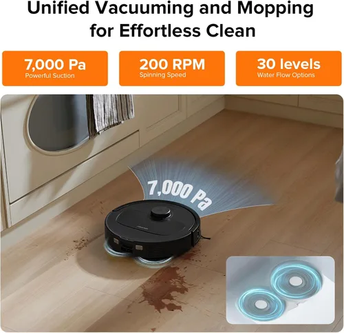 Miniatura 4 de roborock Qrevo Plus Robot Aspiradora y Fregador con diseño FlexiArm Edge de fregado, autovaciado, trapeadores levantables de 10 mm, lavado y secado