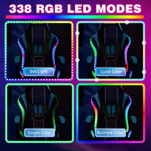 Miniatura 4 de HOFFREE Silla LED para juegos con altavoces, silla de computadora grande y alta con luces RGB, silla de juego Bluetooth con reposapiés, sillas