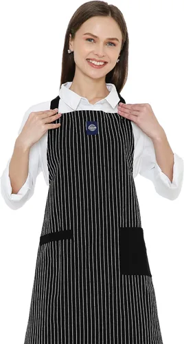 Miniatura 13 de Encasa XO Delantales de cocina de algodón para mujeres y hombres con bolsillo y bucle para toalla, correa ajustable para cuello y espalda