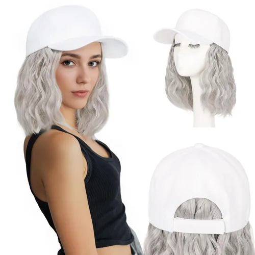 Miniatura 10 de S-noilite Peluca de gorra de béisbol de 6 pulgadas con peinado Bob y extensiones de cabello, gorra de béisbol recta ajustable para mujer