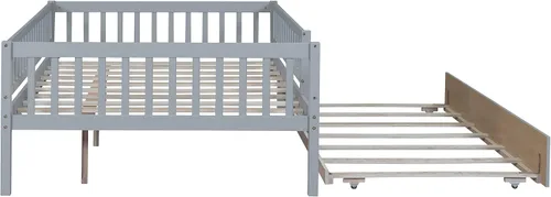 Miniatura 7 de P PURLOVE Sofá cama matrimonial con nido, marco de sofá cama con barandillas de valla, sofá cama de madera para niños, niñas y adolescentes jóvenes