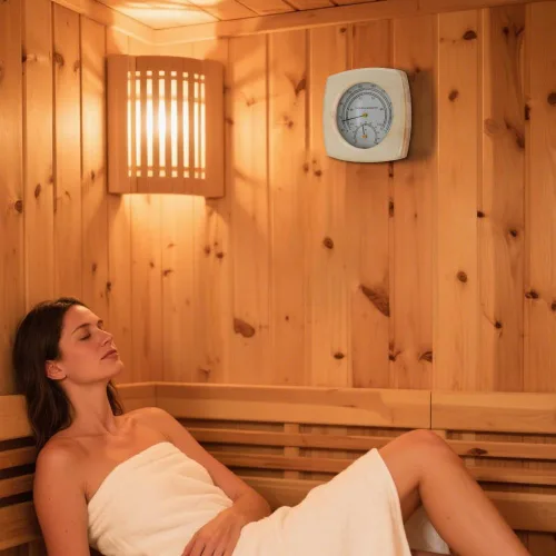 Miniatura 5 de Termómetro e higrómetro de madera para sauna - 2 en 1 Fahrenheit (50-250°F) para salas de barril/infrarrojos/vapor, diseño analógico de montaje