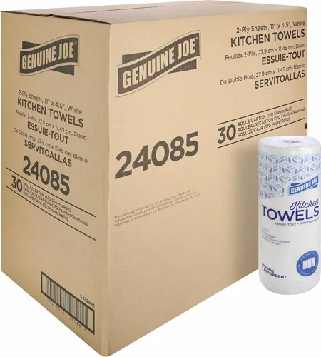 Genuine Joe Toallas de papel de cocina, 11 x 4.5 pulgadas, 2 capas, 170 hojas/rollo, 30 unidades