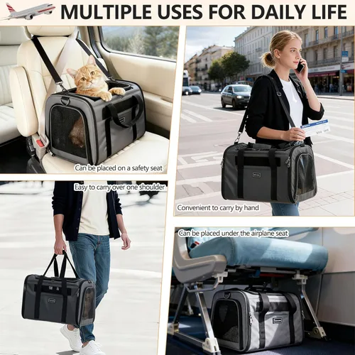 Miniatura 8 de Transportador de viaje para gatos. Bolsa transportadora plegable para perros de lados suaves de hasta 20 libras, transportador de mascotas a prueba