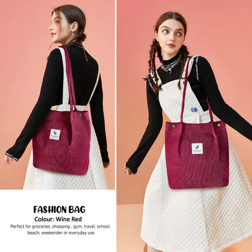 Miniatura 175 de Ayieyill - Bolsa de pana para mujer y niña, con correa de lona para colgar al hombro, bolsa con bolsillo