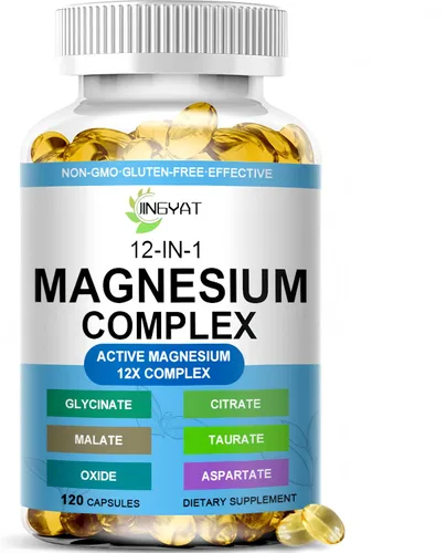 Cápsulas blandas de complejo de magnesio, suplemento de magnesio 12 en 1 con glicinato, citrato, malato, óxido, taurato, complejo de magnesio de