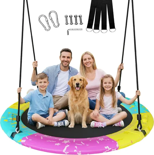 Miniatura 8 de Columpio de árbol, columpio de platillo de 43 pulgadas/48 pulgadas para niños y adultos, juegos de columpios aprobados por ASTM con capacidad
