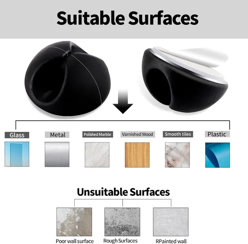 Miniatura 5 de Organizador de clips adhesivos para cables, paquete de 16 soportes negros para escritorio debajo de la computadora, clips de gestión de cables