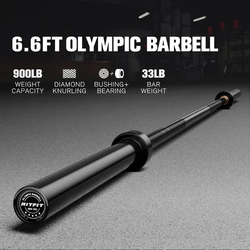Miniatura 2 de RitFit Elite - Barra olímpica de 7 pies, robusta barra de 45 libras para levantamiento de pesas y levantamiento de potencia, barra olímpica superior