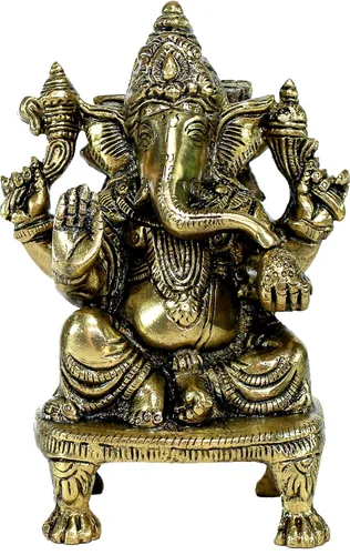 Miniatura 5 de eSplanade Ganesha de latón de 8 pulgadas en acabado antiguo Pooja Puja Ganesh Ganesha Ganpati Ganapati Murti Idol (5.75 pulgadas)