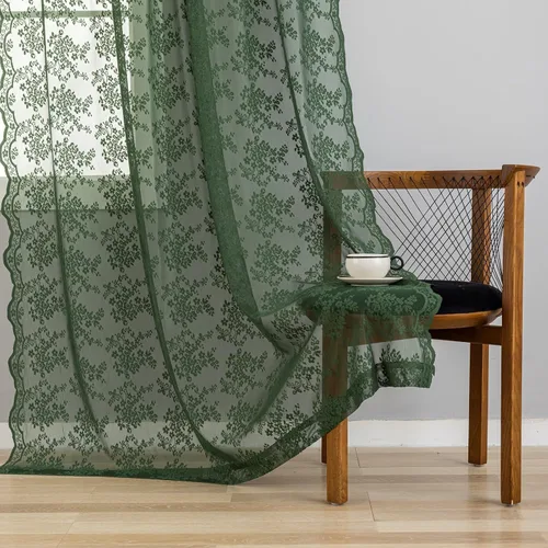 Miniatura 41 de YJ YANJUN Cortinas traslúcidas negras de 54 pulgadas de largo, panel de cortina de encaje gótico victoriano para cocina, cortinas cortas de Negro