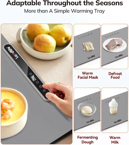 Miniatura 8 de Laudlife Tapete de calentamiento eléctrico para alimentos, almohadilla térmica de silicona enrollable con 7 niveles ajustables de Tempmaster
